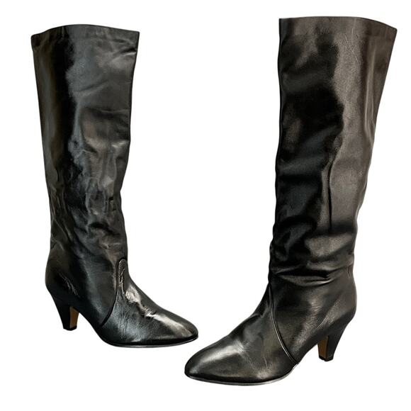 Joyce Vintage Black Leather Heeled Point Toe Tall Western Riding Boot Women 6M - Picture 2 of 8